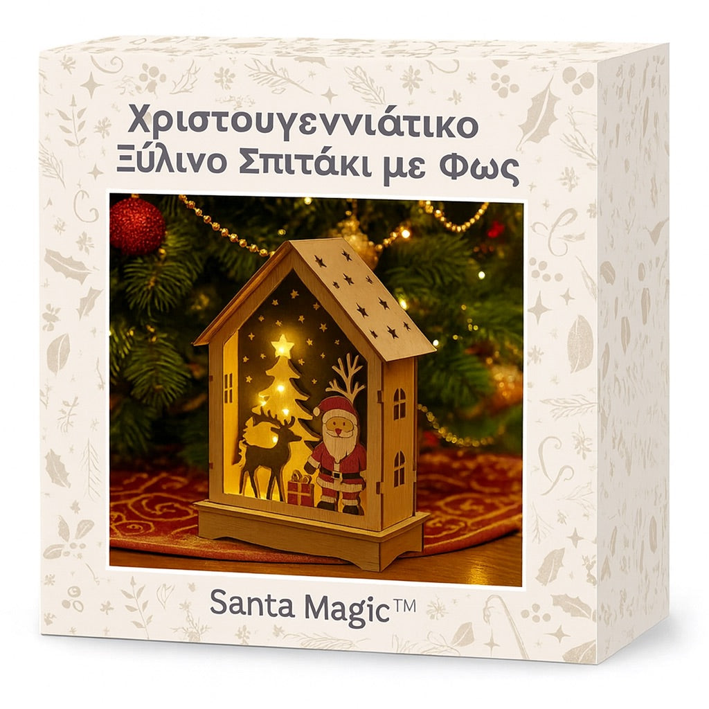 Χριστουγεννιάτικο Ξύλινο Σπιτάκι με Φως Santa Magic™