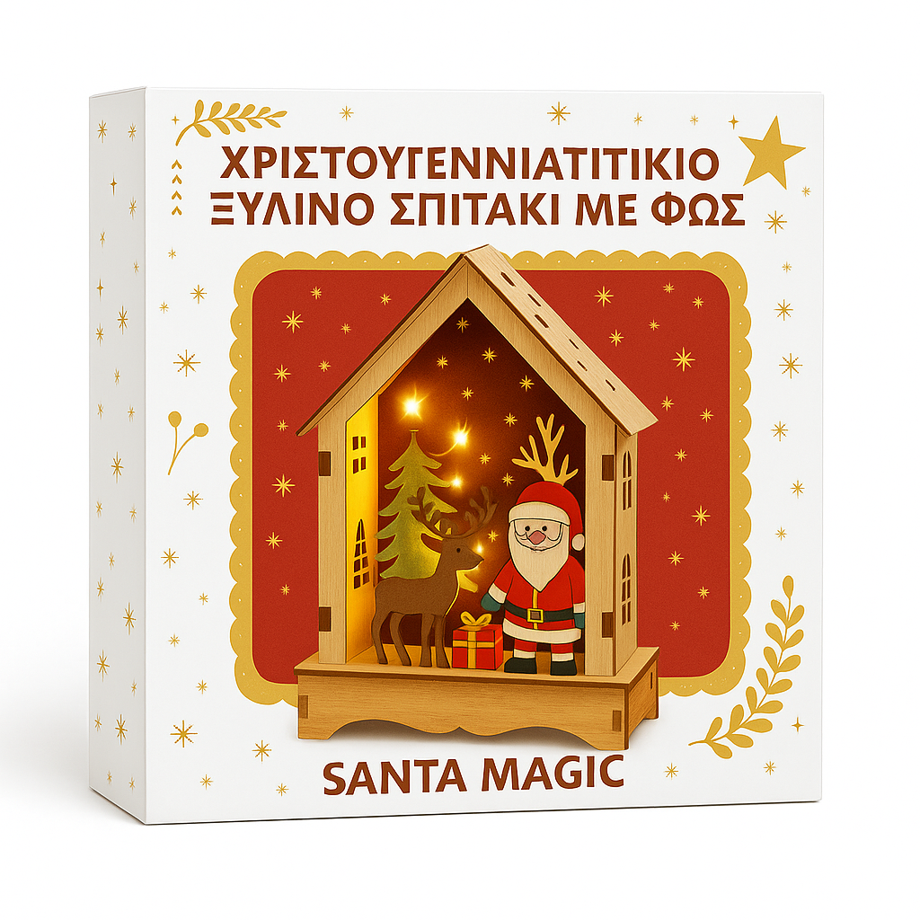 Χριστουγεννιάτικο Ξύλινο Σπιτάκι με Φως Santa Magic™